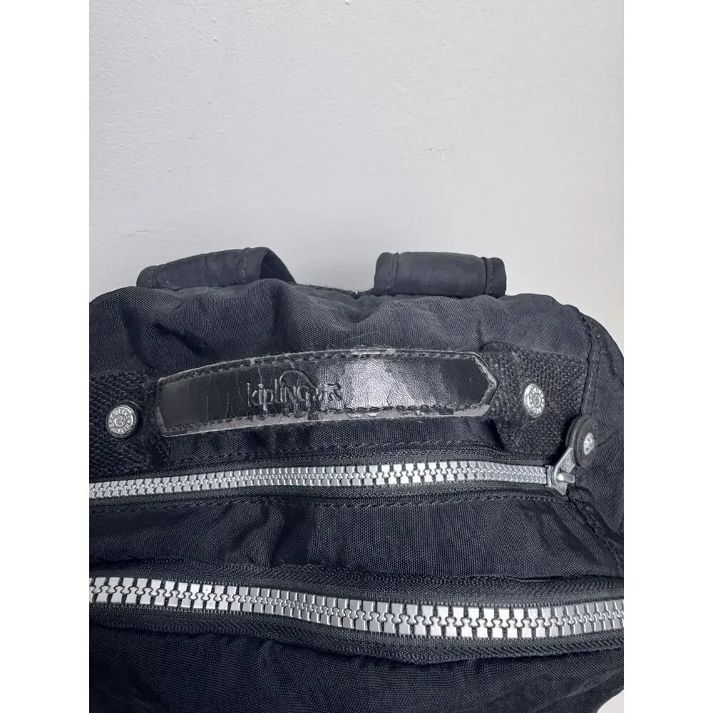 Kipling Seoul Backpack Black Tonal Nylon Laptop Bag w/ Monkey Keychain